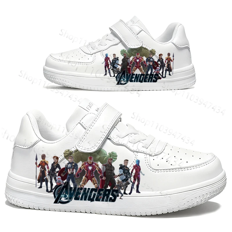 

2026 Avengers Youth Student Casual Little White Shoes Boys Girls 3D Printing Rotating Button Popular Simple Shoes
