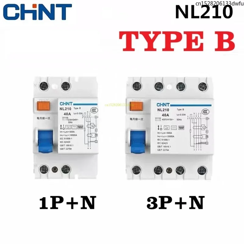

CHINT Leakage Protection Circuit Breaker NL210 B Type New Energy 1P+N 2P 3P+N 4P RCCB RCBO