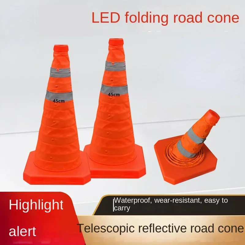 

Foldable Traffic Reflective Safety Cone with LED Lights 30cm 45 cm 70cm Height Collapsible Traffic Cones Multi Purpose Road Cone