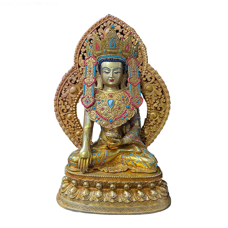 Estatua de Buda Sakyamuni dorada de latón de cobre exquisito, escultura de Nepal, budismo del Tíbet, Jowo, juewo, Rinpoche, 49cm