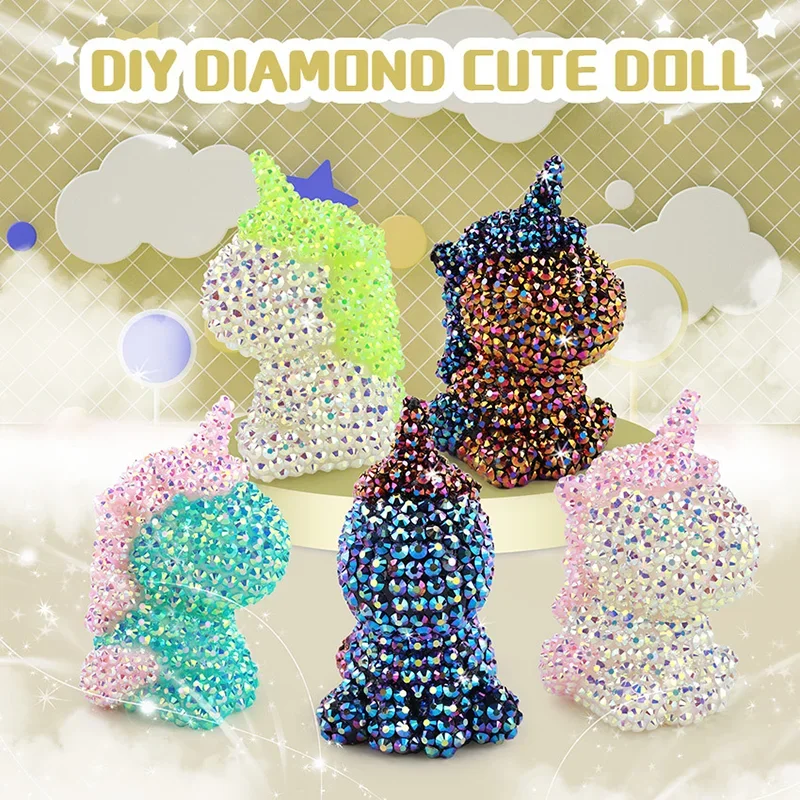 DIY diamentowy jednorożec lalka ręcznie wykonany kryształowy kryształ jednorożec figurki sklupture Kawaii dom Ornament dekoracyjny prezent dla dzieci