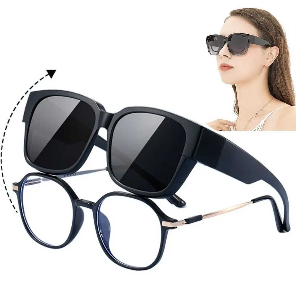 Trendy Polarized Fit Over Glasses Sunglasses Women Men Square Wrap Around Shades for Driving Riding UV Protection Sun Glasses