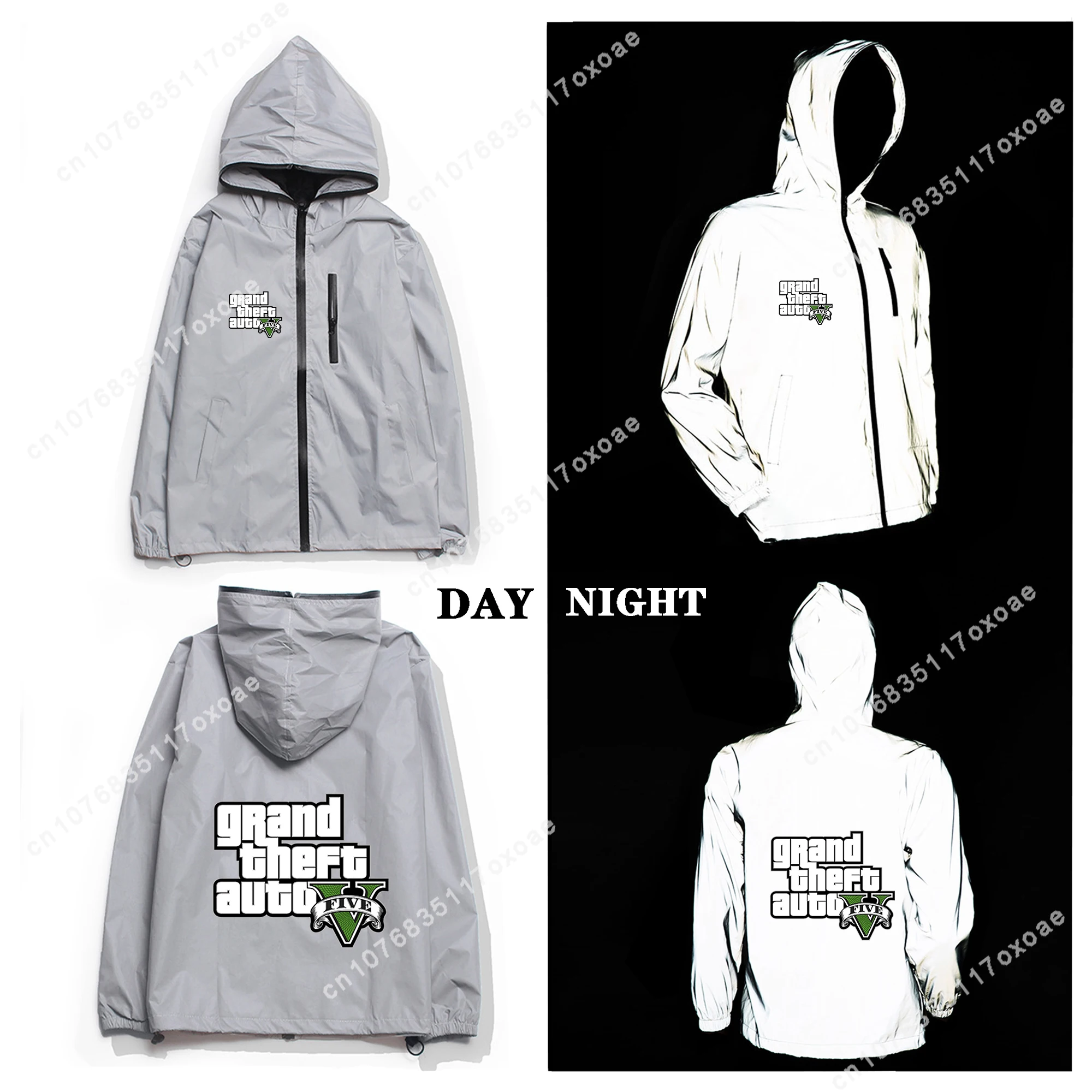 GTA V 5 Reflective Jacket Mens Womens Coat Hooded Windbreaker Pocket Jackets Anime Game Cartoon Manga Customization Hoodie