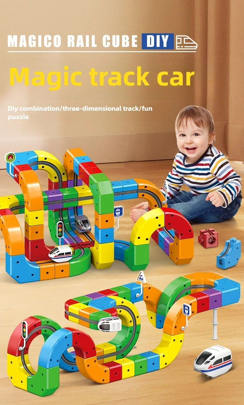 Children DIY Building Blocks Educational Toy Magnetic Rail Car Cube Toys Magical Track Train Construction Kids Christmas Gifts