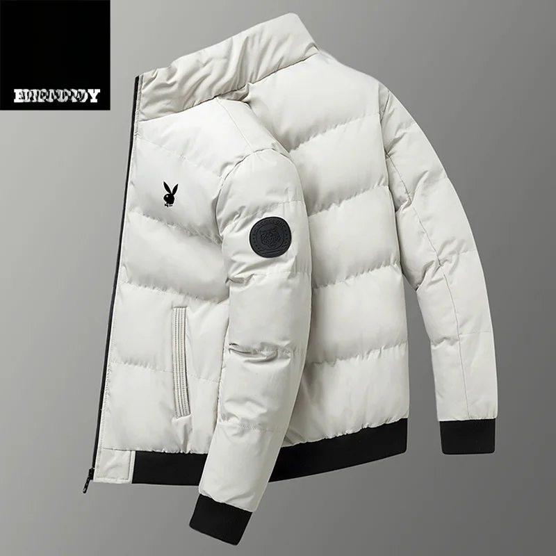  Men's ort Thiened Winter Jaet 2024 New Sle Stand Collar Warm Coat Autumn Winter Outerwear Polyester Elastic F...