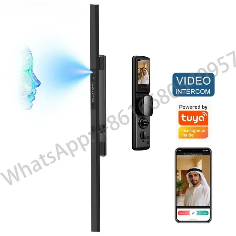 Security 3D Face Fingerprint WiFi Video Smart Biometric Digital Aluminum Wood Door with Memory Card