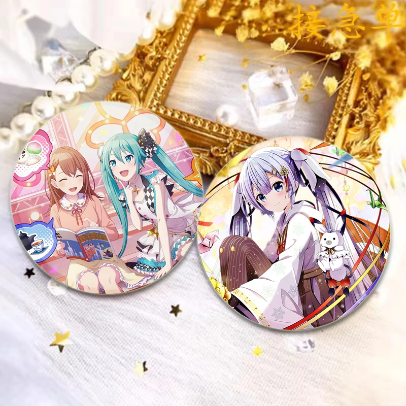 Miku Anime Figure Pins Round Cute Brooches for Backpack Cothes Accessories Cartoon Collection Badge Hat Decoration Gifts