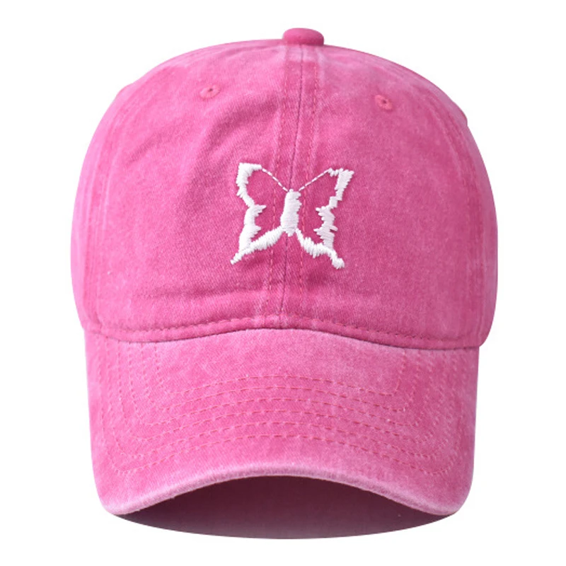 Cute Butterfly Embroidery Baseball Cap for Women Girl Pink Summer Cap Washed Cotton