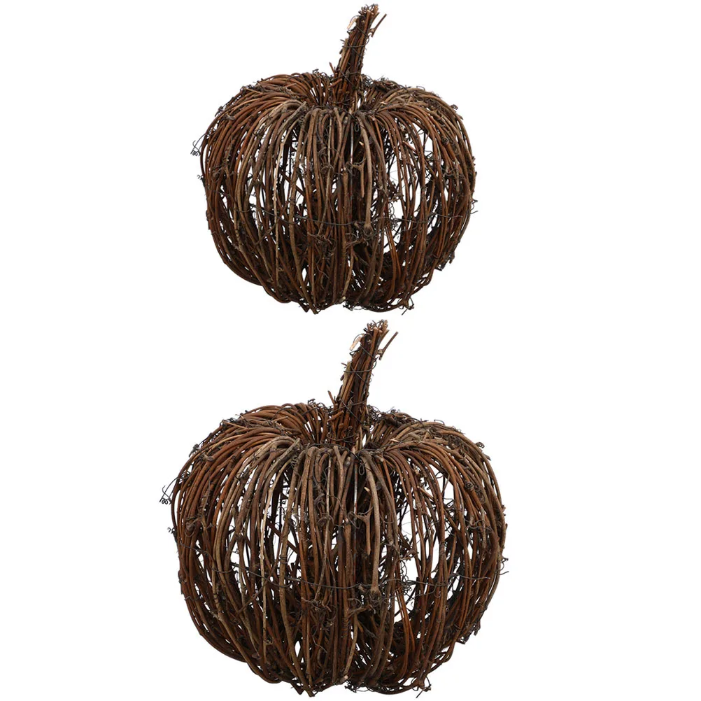 

2pcs Rattan Pumpkin Decor Halloween Small Woven Gourd Ornament For Home Party Wedding Decoration Desktop Scene Layout