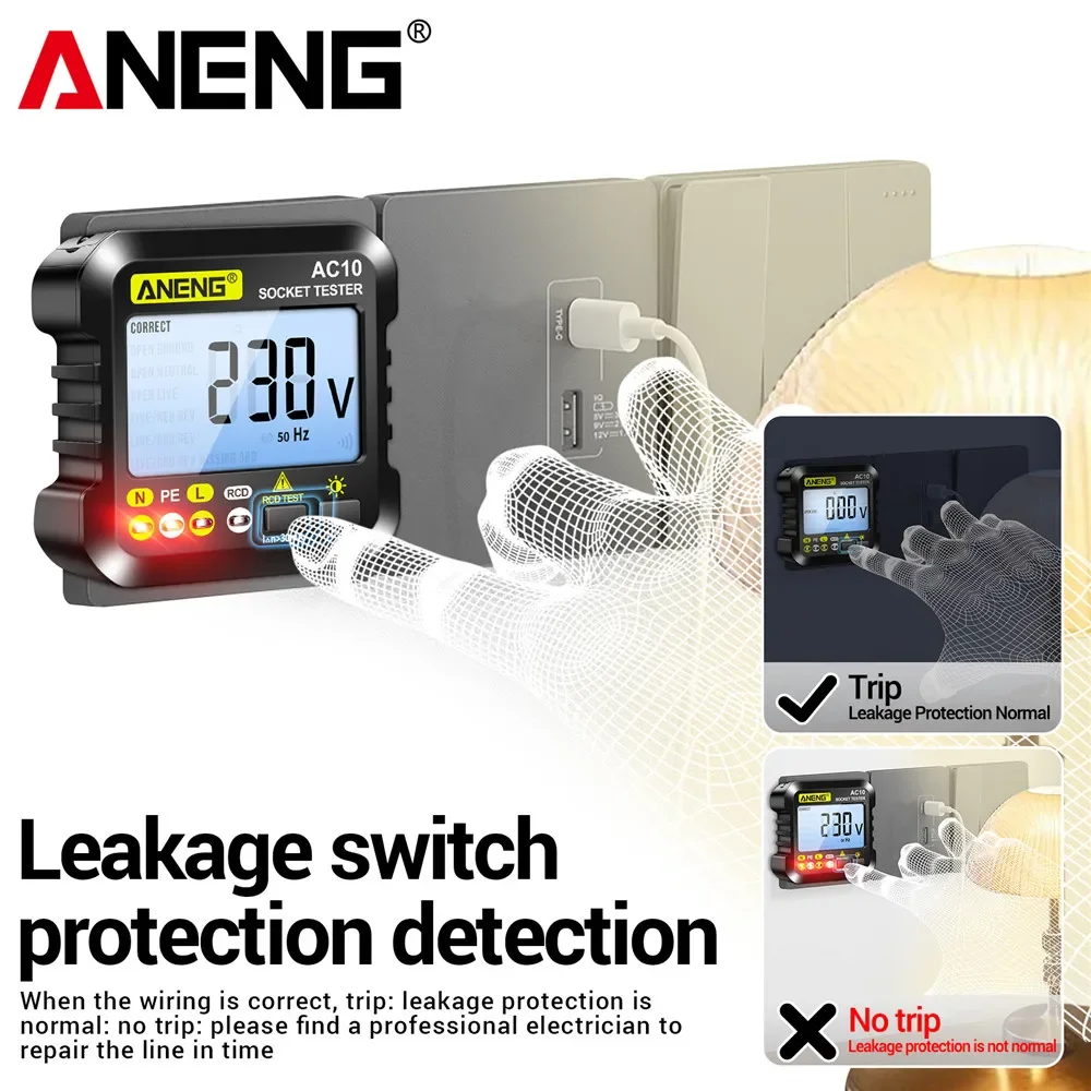 소켓 극성 위상 검사기 ANENG AC10 플러그 감지기 제로 라인 플러그 위상 감지기 미국/유럽 플러그 멀티미터 테스트 도구