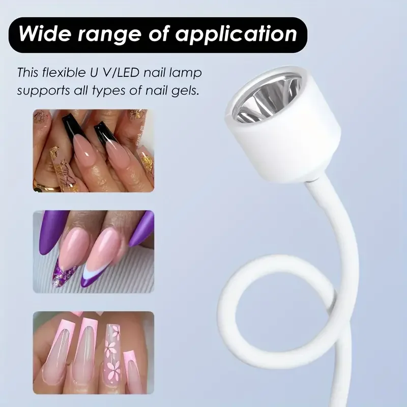 Yikoolin mini secador de unhas uv led lâmpada do prego para unhas gel 360 graus livremente ajustável para unha gel polonês secagem rápida secador da arte do prego