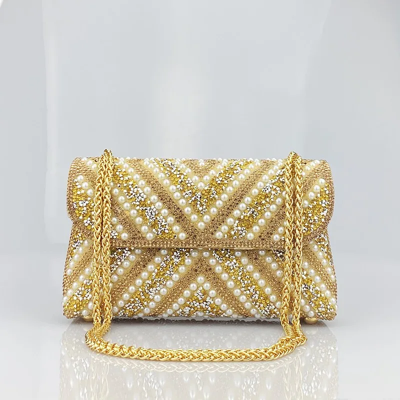 Exquisite Gold Purse Luxury Designer Handbags High Quality 2024 Triangle Designer Pearl Bag Color Contrast Evening Bags