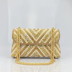 Exquisite Gold Purse Luxury Designer Handbags High Quality 2024 Triangle Designer Pearl Bag Color Contrast Evening Bags