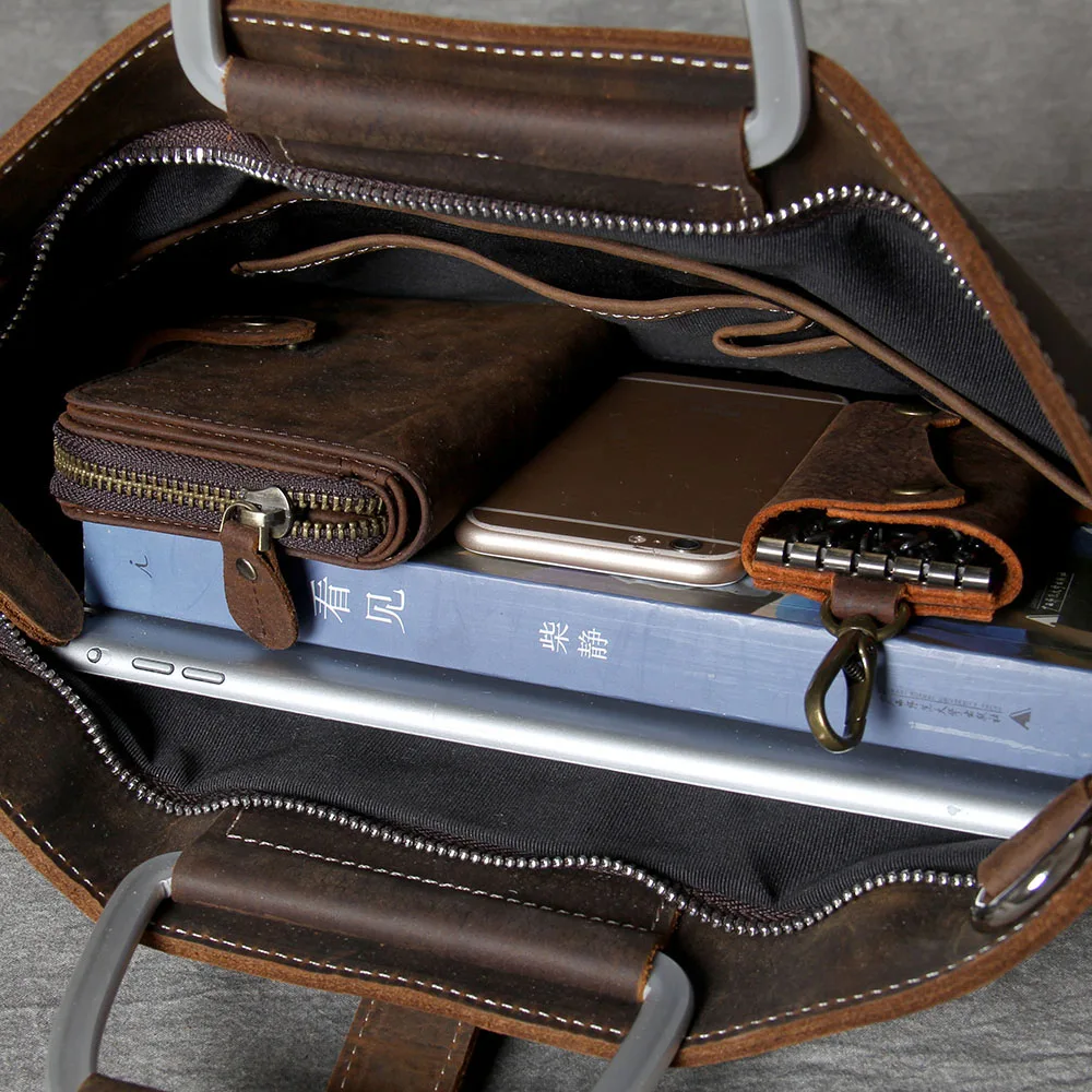 S.WORKER Vintage Echtleder Herren-Aktentasche Laptop-Tasche Einfacher Stil Crazy Horse Leder Schultertasche Italienisches Rindsleder – Detail 15