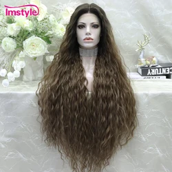 Imstyle Synthetic Lace Wig Long Deep Wave Ombre Brown Wig For Women Middle Part Lace Wig Heat Resistant Cosplay Wigs