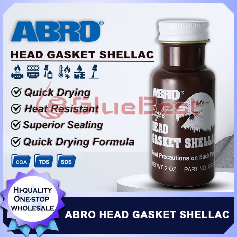 ABRO Head Gasket Shellac 2oz Strong Heat Resistant Sealant for Automotive Cylinder Head Engine Block and Cooling System Sealing