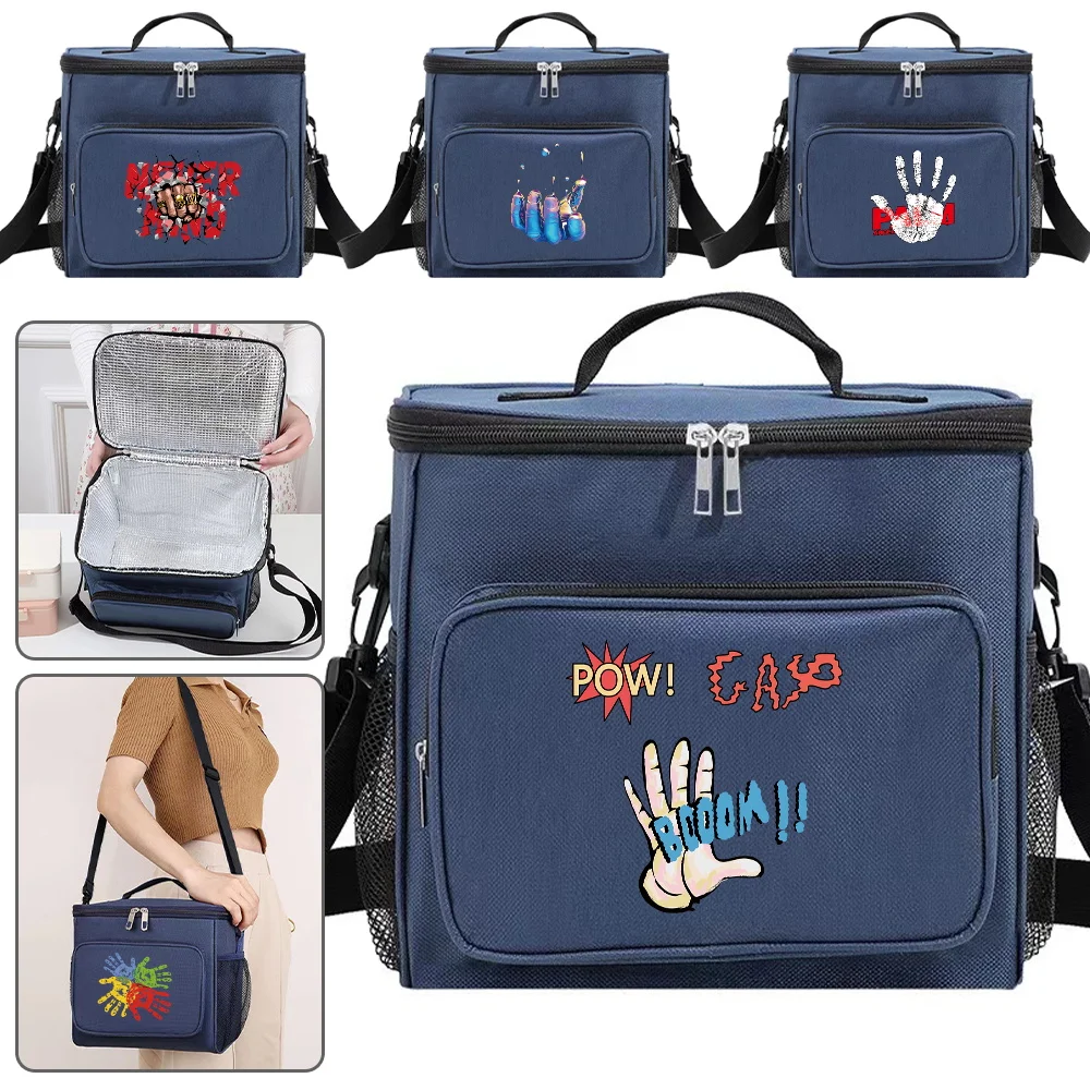 

Insulated Bags Lunch Bag Cooler Box Thermal Organizer Handbag Camping Shoulder Storage Lunchbag for Men and Women Hand Printing