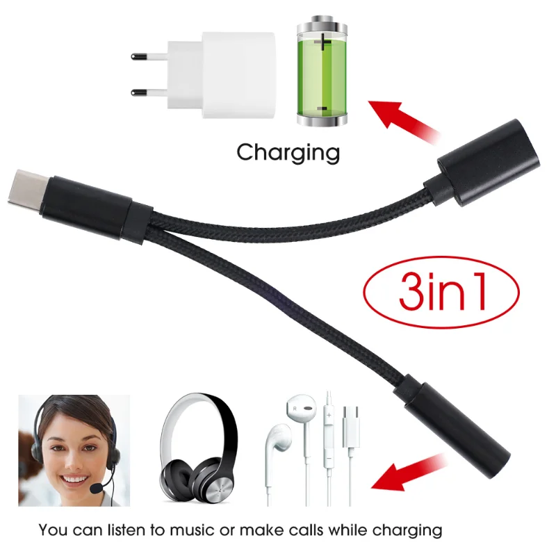 USB Type C To 3.5mm Aux Adapter Support Type-c 3.5 Jack Audio Cable Earphone Cable Converter for OnPlus Huawei Xioaomi Honour