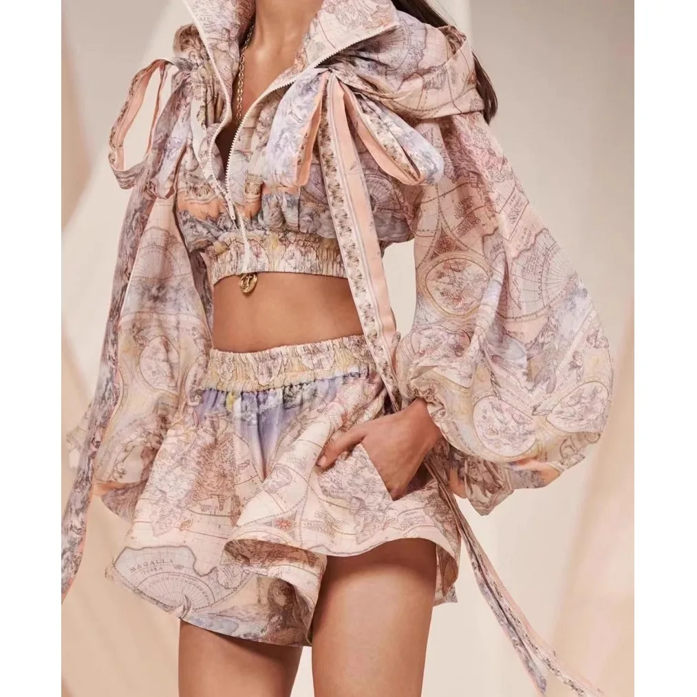 

2025 Australian Small Batch Silk Linen Hooded ort Knot Sa Top orts Set Dr Faionable Women's Ensemble