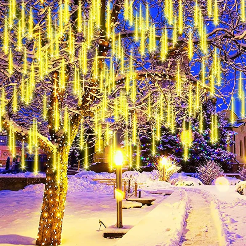 Outdoor Icicle Lights Snowfall Meteor Shower Rain Light Christmas LED Decoration Falling Drop String Light 8 Tubes 30/50cm