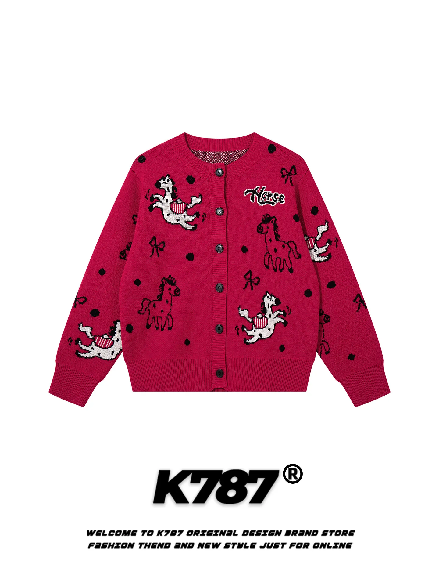 

Кардиган женский K787 с красными точками, вязаный, на Новый год 2026, в стиле китайского зодиака, повседневная верхняя одежда