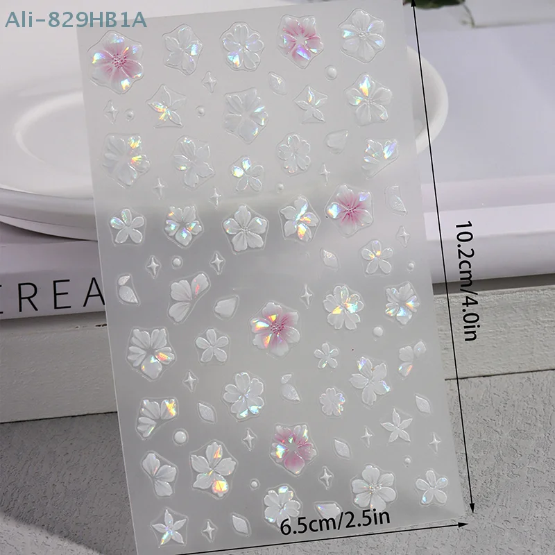 1sheet Pink Lily Flower Nail Sticker Relief 3D Jelly Five Petal Flower Nail Art Decoration Decals Diy Selfadhesive Sliders