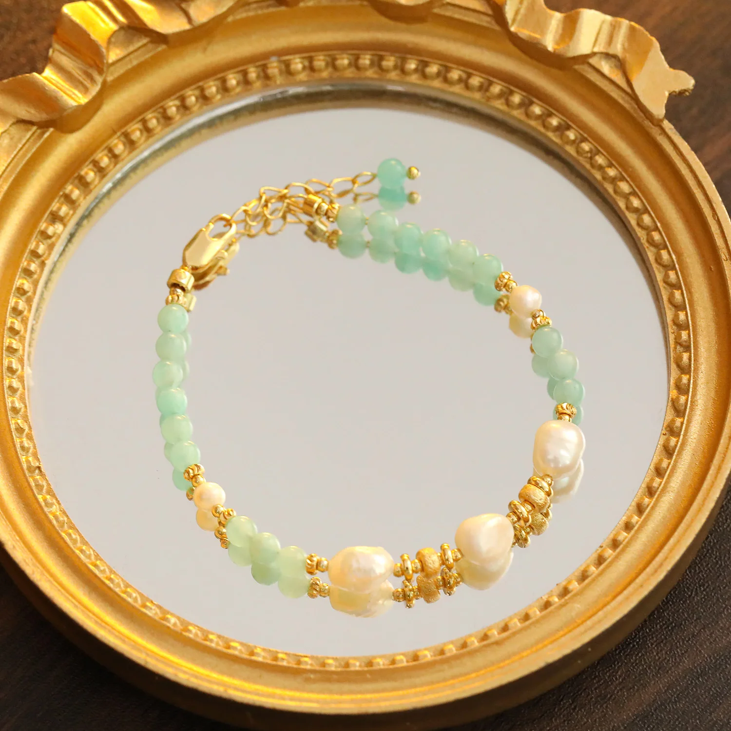 High Quality Blue Amazonite Freshwater Pearl Bracelet For Women Minimalist Crystal Beaded Bracelet New Chinese Sweet Daily Wear