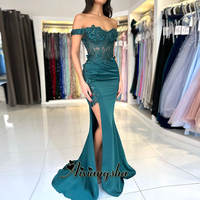 Aixiangsha Vintage Mermaid Slit Prom Dresses for Women Rushed Off The Shoulder Crystals Sweep Train Vestidos De Gala Customized