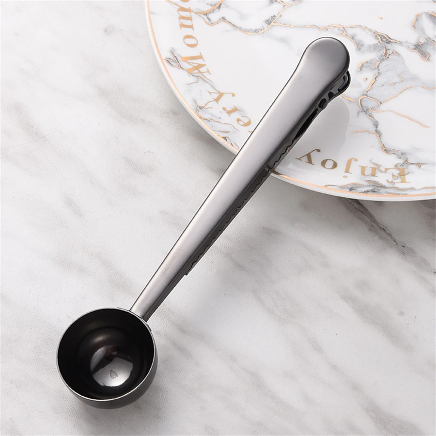 1PC Multifunctional Two-in-one Stainless Steel Coffee Spoon Snack bag Sealing Clip Kitchen Gold Accessories Cafe Decoration