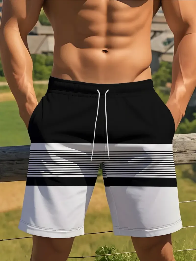

Men's Stripe Print Beach Shorts Casual Unisex Gym Fitness Men's Trousers Summer Women Shorts Sport Beach Shorts