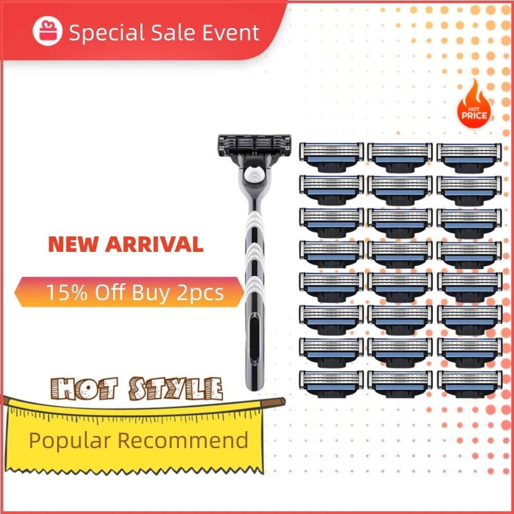 Recharges de Lames de Rasoir pour Hommes - Cartouches de Remplacement 3 Lames pour le Visage et le Corps, Pack de 4 à 24 Pièces, Cadeau Idéal pour Père, Lames de Rasoir Homme