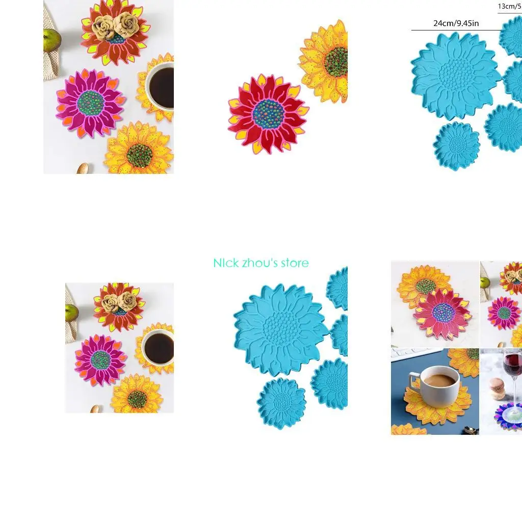 

E15E 5 Pcs for Sun Flower Tray Epoxy Resin Mold Serving Plate Casting Silicone Mould DIY Crafts Cup Mat Making Tools