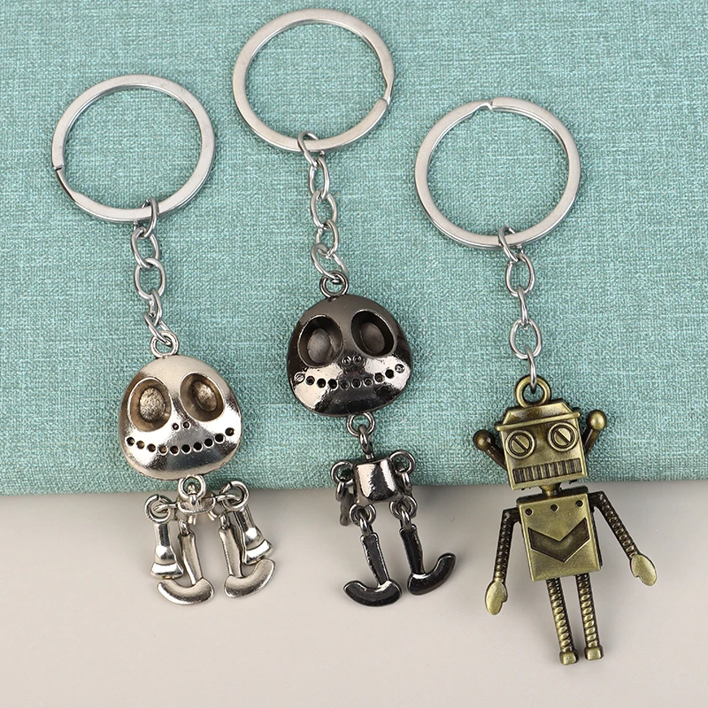 Movable Skeleton Key Chain Metal Robots Car Key Ring Pendant Backpack Charms Bag Decor Accessories Friend Gift