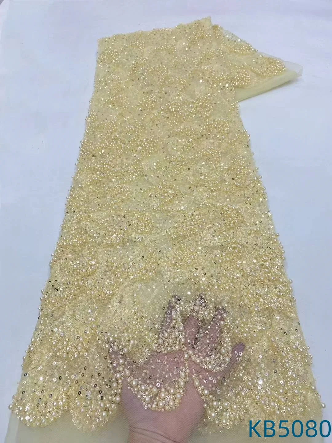 أقمشة الدانتيل الفاخرة الخرز الأفريقي جودة عالية 5 ياردة التطريز الفرنسية النيجيري تول أقمشة الدانتيل لخياطة الزفاف KB5080