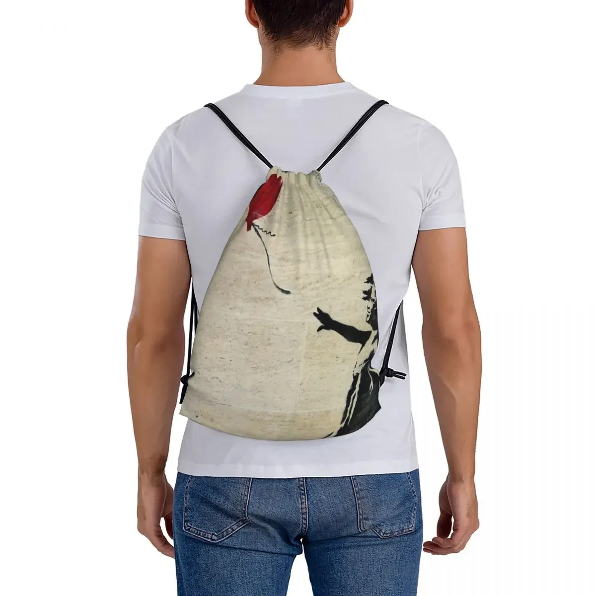 Banksy Girl With A Red Balloon III zaini borse portatili con coulisse borsa sportiva tascabile con coulisse per studenti da viaggio