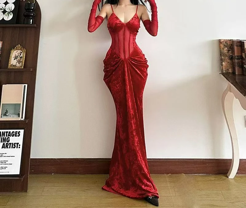 2025 عيد الميلاد السنة الجديدة رداء خفيف فاخر مثير شبكة الربط فستان جميل الظهر المرأة #5