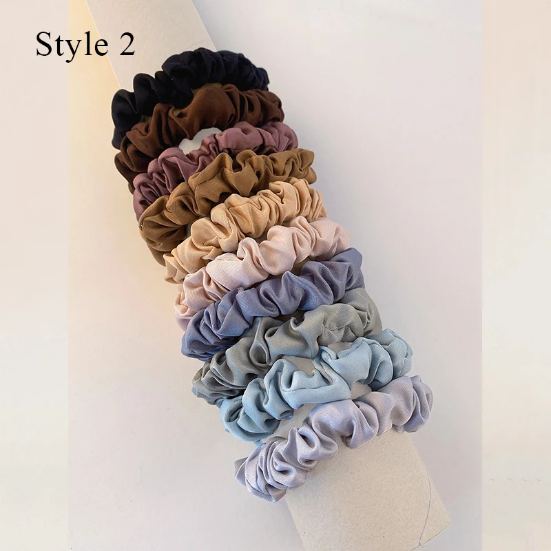 10 pcs/set Colorido Skinny Elastic Hair Bands Satin Scrunchies Ponytail Titular Cabelo Corda Simples Cabelo Tie Moda Acessórios para o cabelo