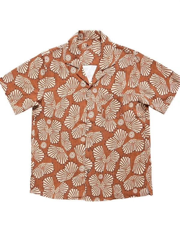 

Hawaiian Style Cuban Collar Cotton Linen Casual Short Sleeve Shirt Summer Vacation Beach Holiday Relaxing Floral Patterned Shirt