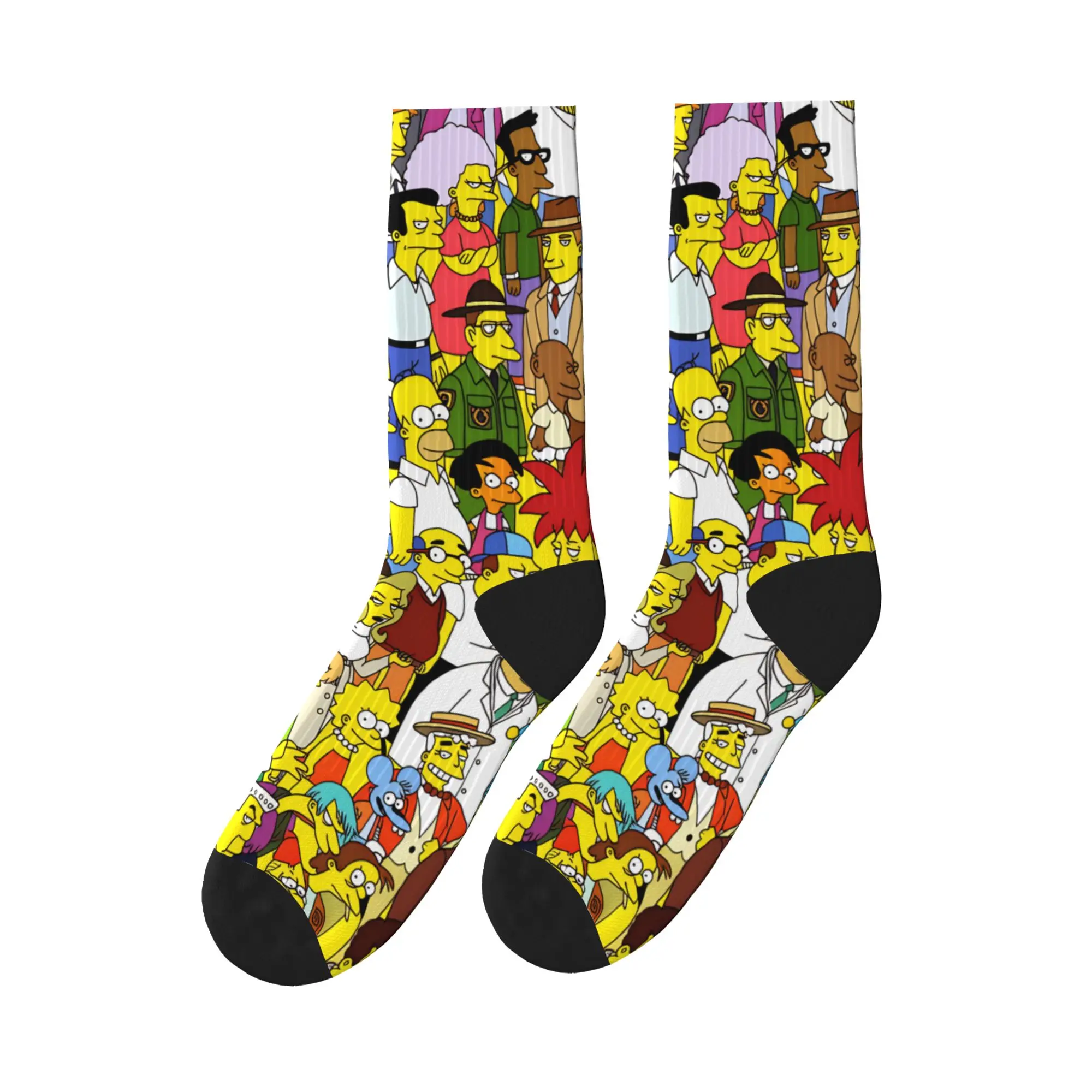 

Cartoon S-Simpsons Characters Crowd Scene Socks Design Stockings Anti Bacterial Men Socks Soft Autumn Outdoor Sports Socks