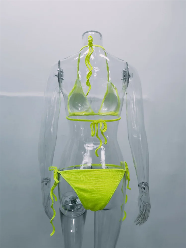 Conjunto de Bikini de dos piezas para mujer, bañador Sexy de realce con vendaje, ropa de playa rosa, 2024