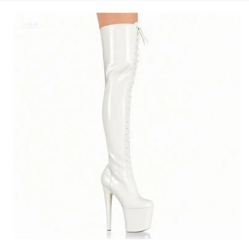 Motorcycle buckle 8inch High Heels Pole Dance Shoes Exotic Stripper 20cm over the Knee Bootsg gladiator Platform Real photos New
