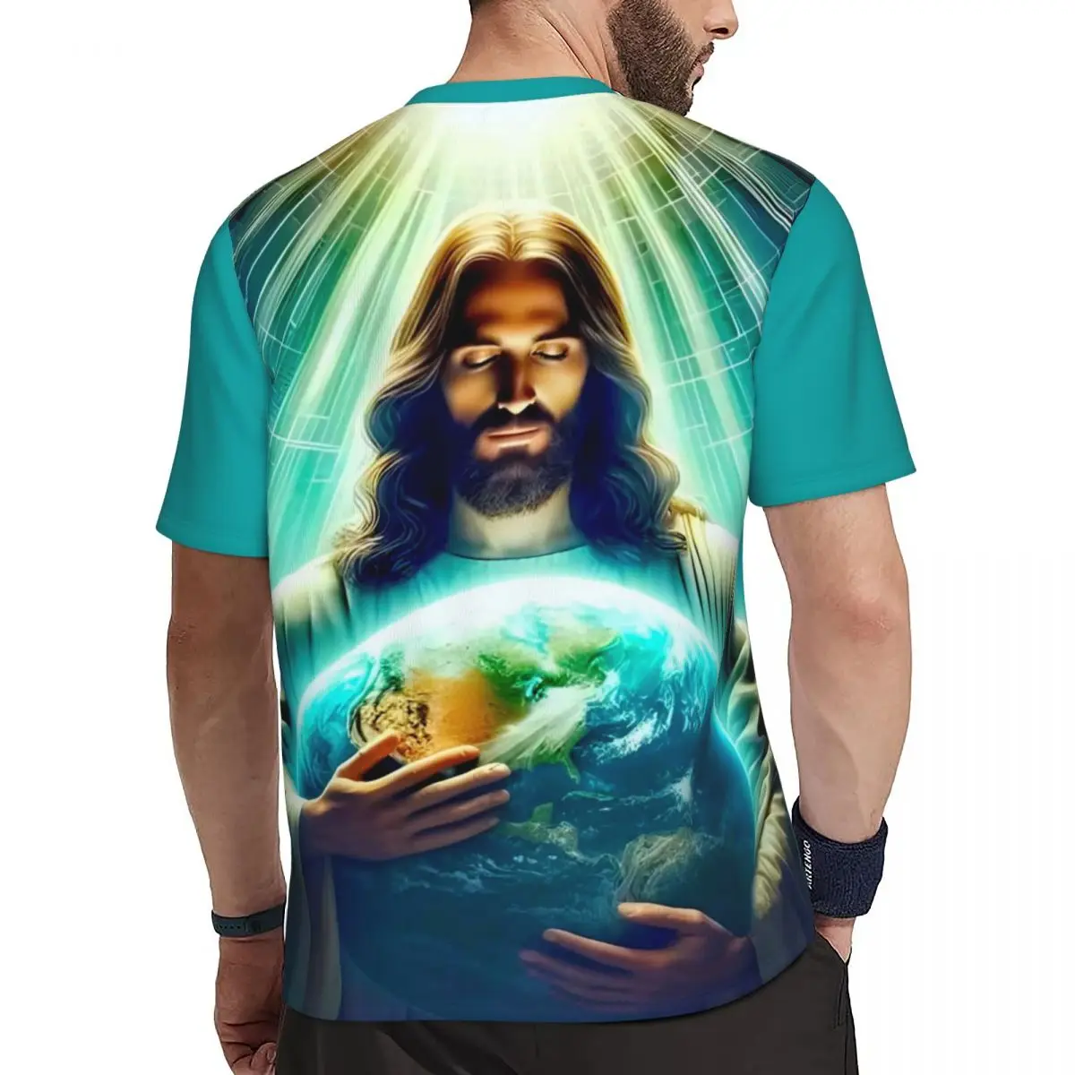 Gym T Shirt For Men Jesus Embrace The Earth T-Shirts Novelty Summer Tees O Neck Vintage Design Clothes Birthday Gift
