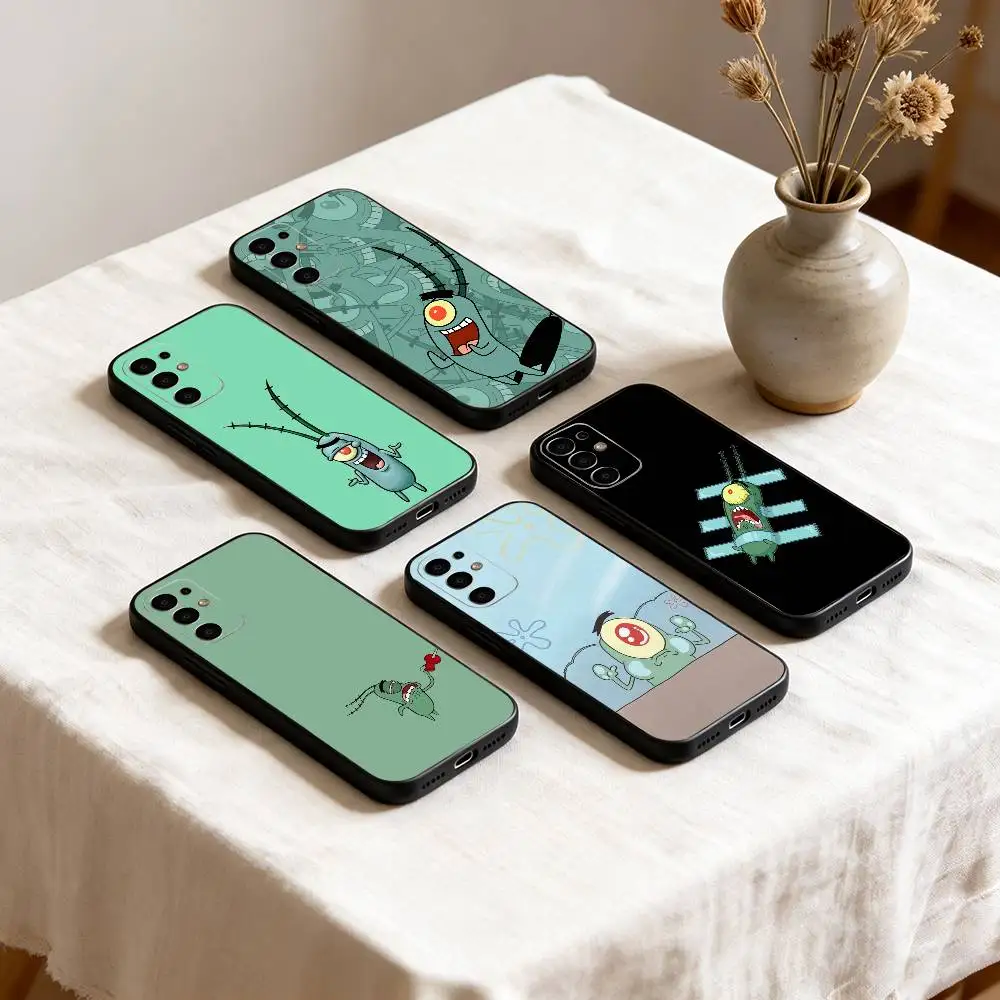 Animation Chum Bucket Phone Case Black Silicone Soft For Samsung S25,S24,S21,S22,S23,S30,Ultra,S20,Plus,Fe,Lite