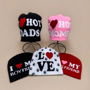 Chapeaux unisexes avec lettre d'amour fouet, design de niche, mode de rue polyvalente, bonnets hip hop chauds pour couple, automne et hiver, nouveau