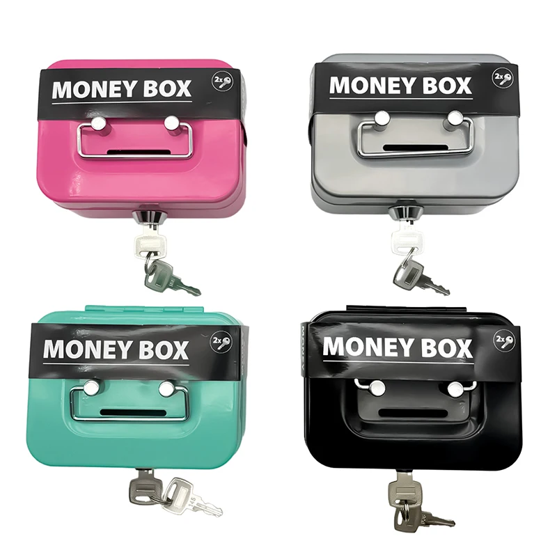 Money Safe Box Lockable Cash Box With Key,Portable Piggy Box Made Of Metal Small Security Lock Box Sturdy Coin Boxes For Kids