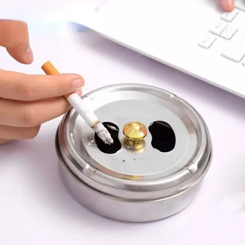 Stainless Steel Round Revolving Ashtray Rotation Enclosed Lid Hotel Home Gadgets