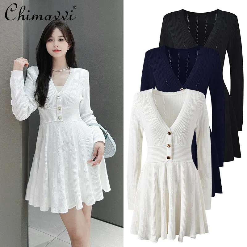 

2024 Autumn Clothes New Fashion Long-sleeved Thin Temperament Design Single-breasted Short Dress Slim Party Short Dresses Women