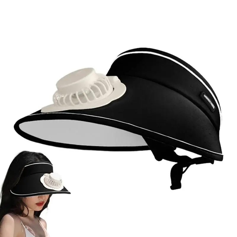 Sun Visor Fan Hat For Women Wide Brim Hat Cooling Personal Fan Adjustable Buckle Sports Hat Large Area Sun Protection