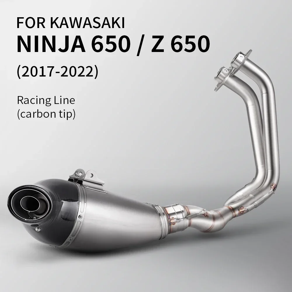 For Kawasaki Ninja650 Z650 2017-2023 Full System Motorcycle Exhaust Escape Moto Modified Front Link Pipe with Carbon Tip Muffler