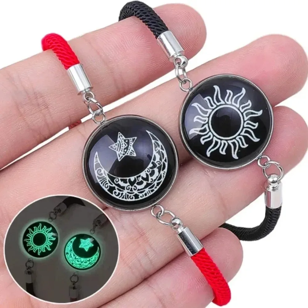 Sun and Moon Lovers Couple Bracelet Adjustable Romantic Bracelet Stainless Steel Glow in The Dark Bracelet Fashion Jewelry Gifts